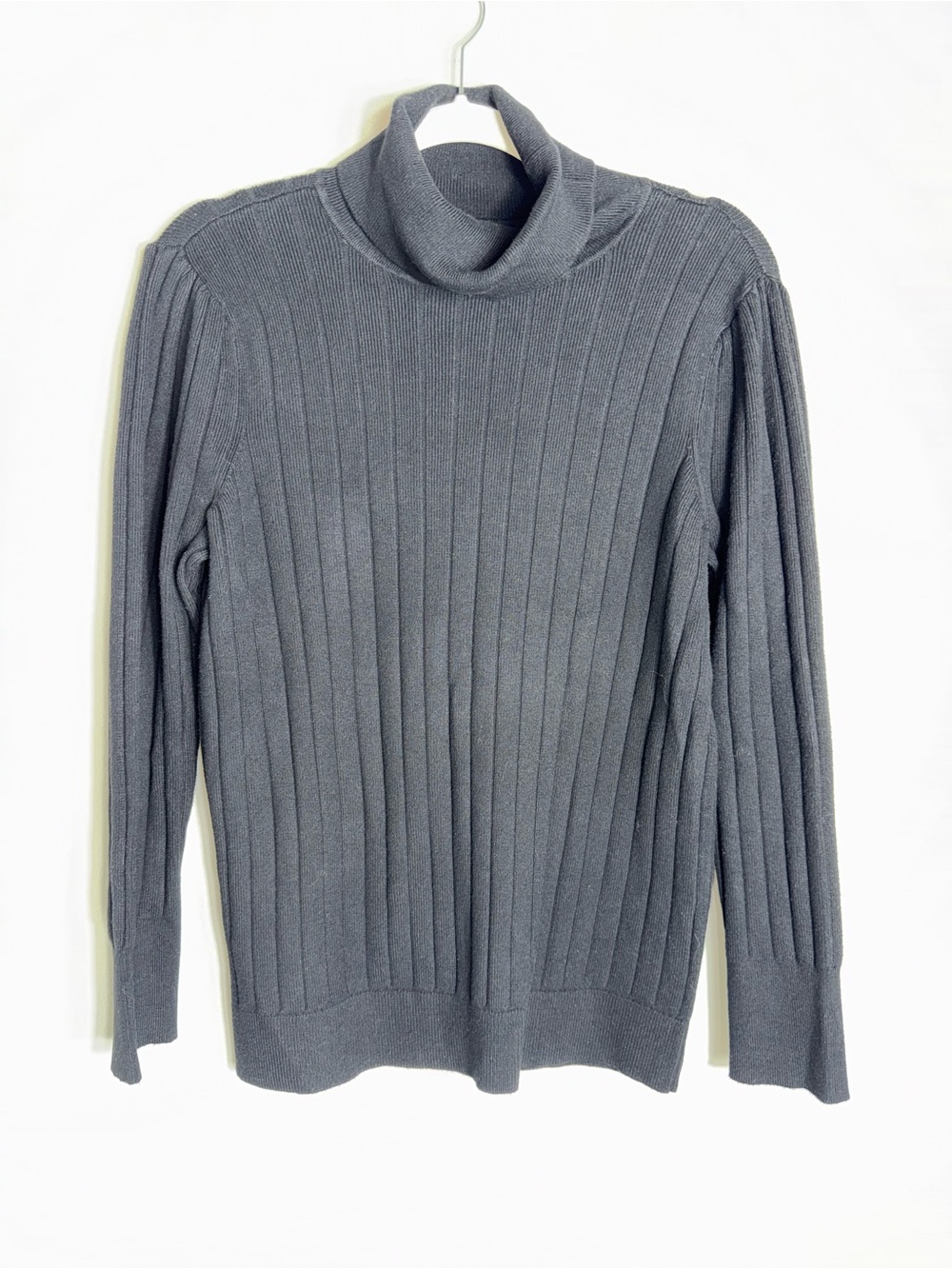 Talbots Plus Ribbed Knit Turtleneck Sweater-Long Sleeves-Cotton Blend-Black-X